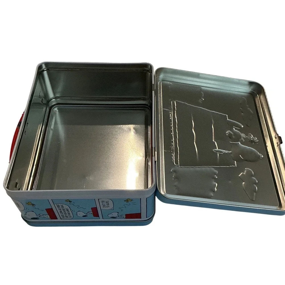 Peanuts Snoopy Woodstock Tin Lunch Box Kids‎ Blue Red EXCELLENT Metal Case